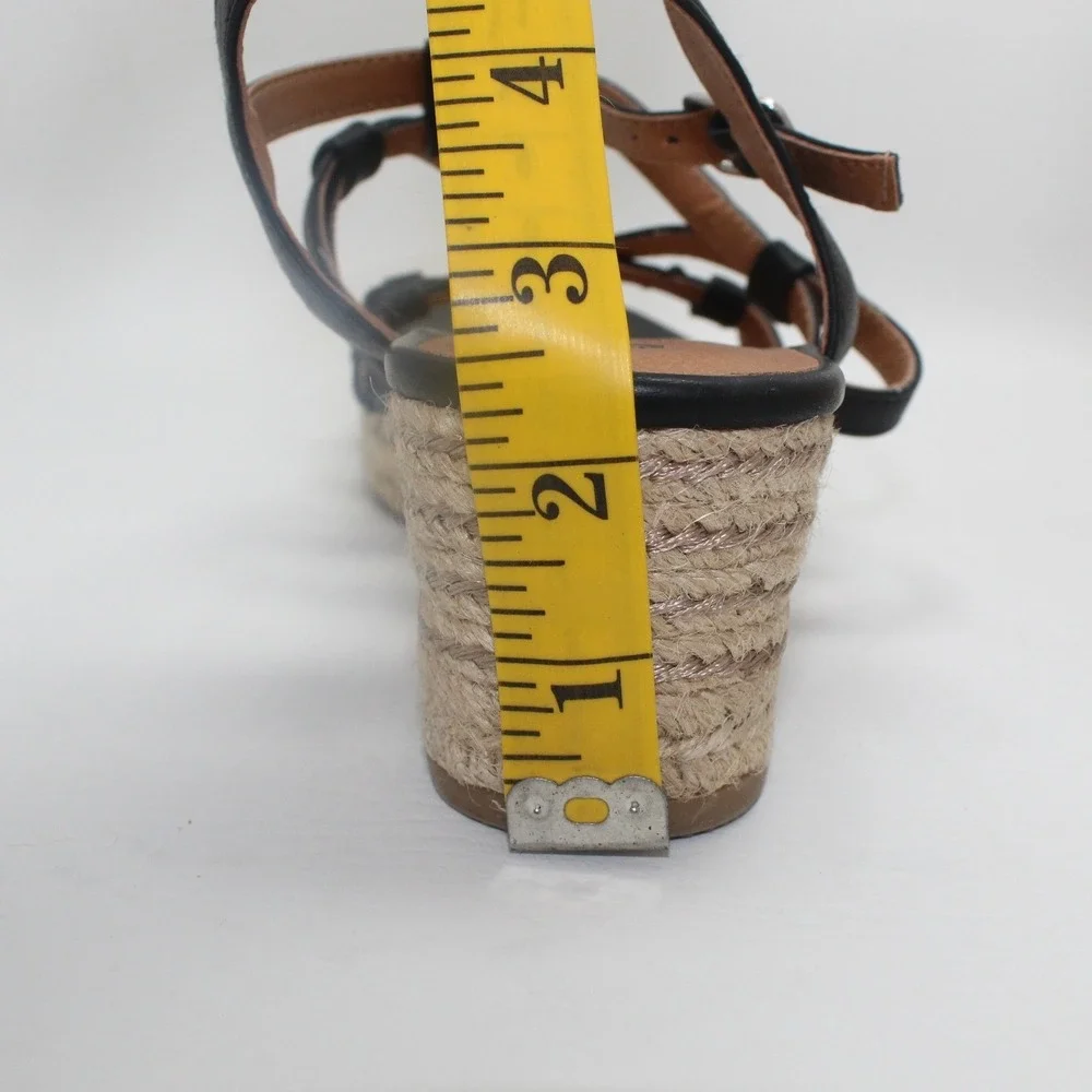 White Mountain Swayze Black Strappy Espadrille Wedge Sandals Womens 10M‎